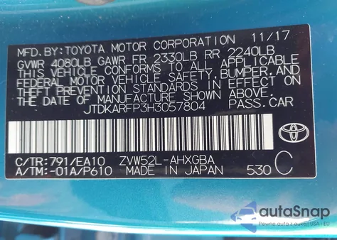 2017 Toyota Prius Prime Advanced из США, поврежденный, VIN JTDKARFP3H3057804